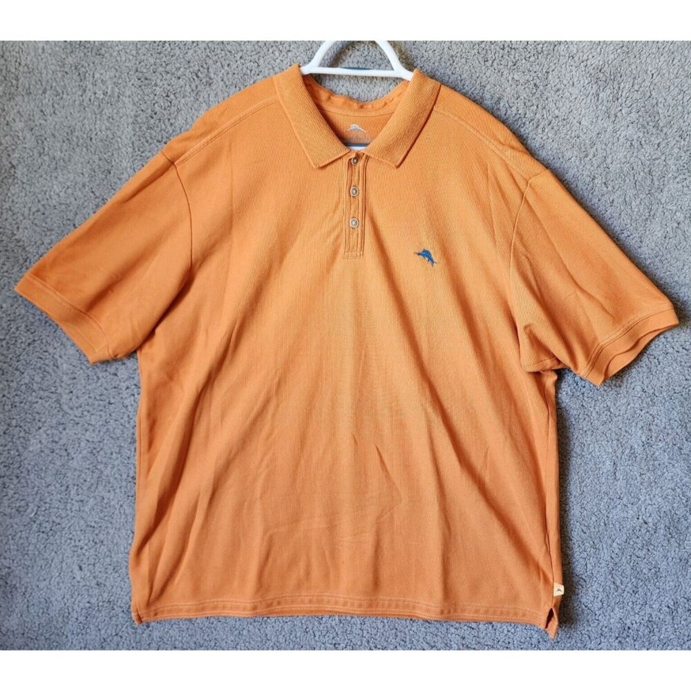 Tommy Bahama Orange Logo Polo Shirt Size 2XL Supima Cotton Polyester Blend
